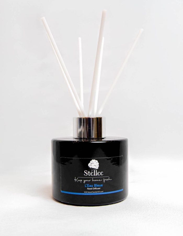 Parfum maison Eau Bleue – Diffuseur à bâtonnets 120 ml longue durée – Diffuseur chic & raffiné